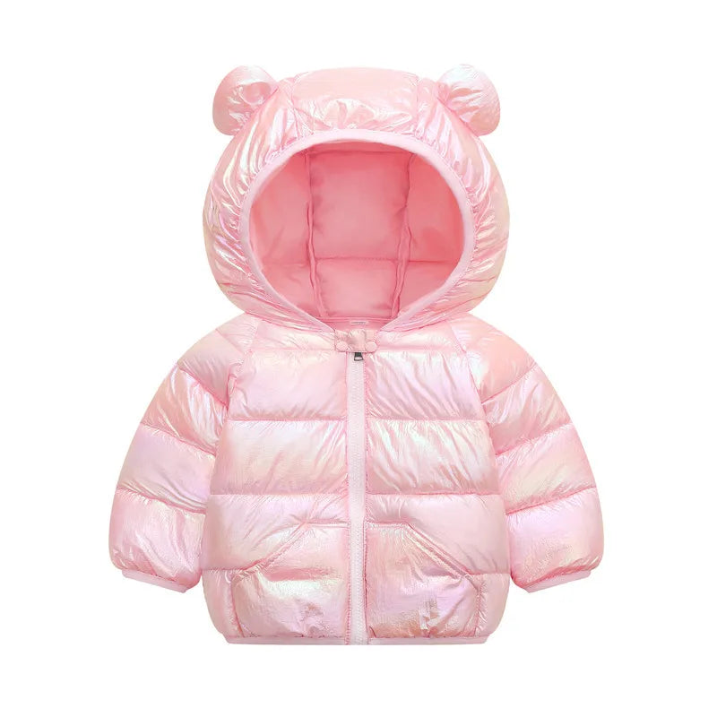 Winter coat 0-6 Age girls hooded with velvet to keep warm Korean version fashion print sweet Joker down jacket children clothing