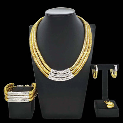 Naija Style Jewelry Sets Women's Long-Chain Necklace Earrings Bangle