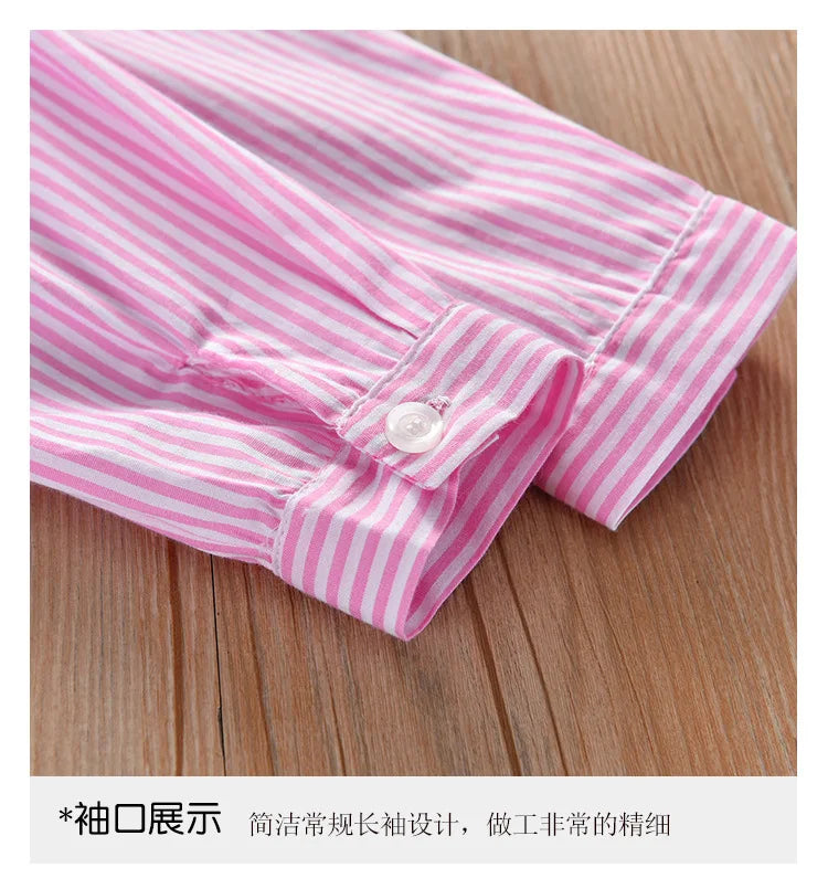 Kids Summer Single Breasted Shirt Dress Girls Casual Loose Pocket Striped Dress Fashion Chic Long Dresses Elegant Loose Belted