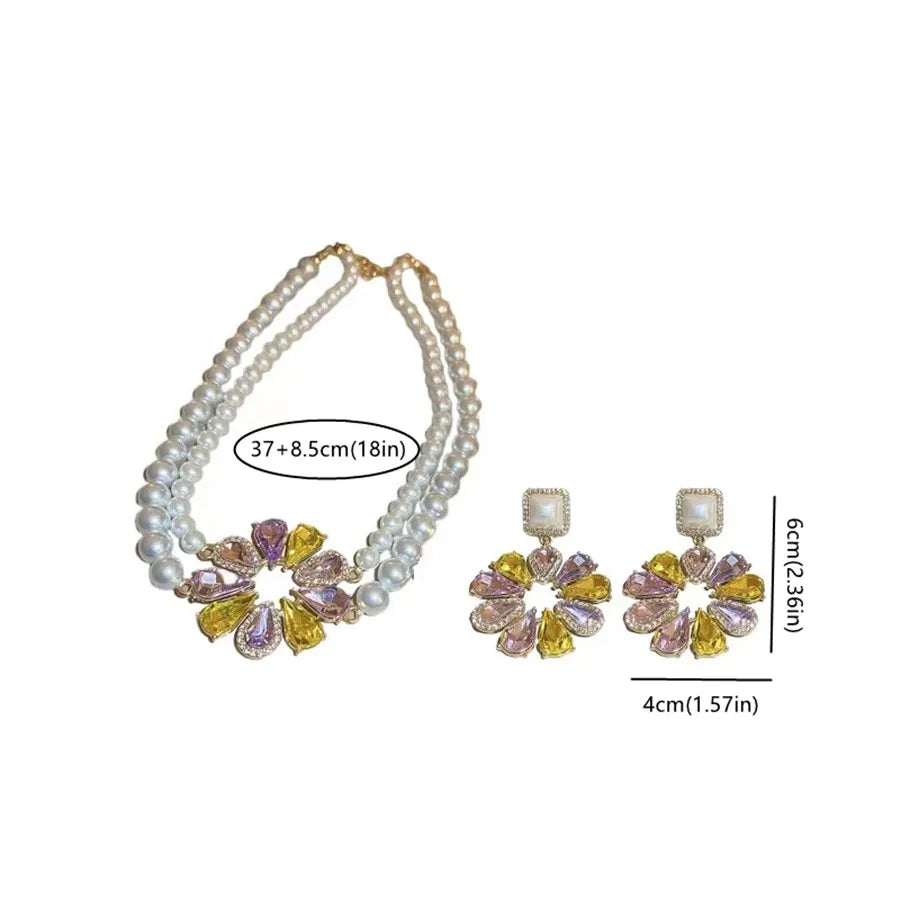 Korean Style Pearl Necklace Earrings For Women Sweet Sunflower