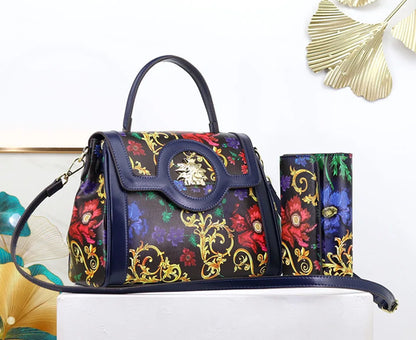 NEW Printed Pattern Wallet Handbag Set Luxury