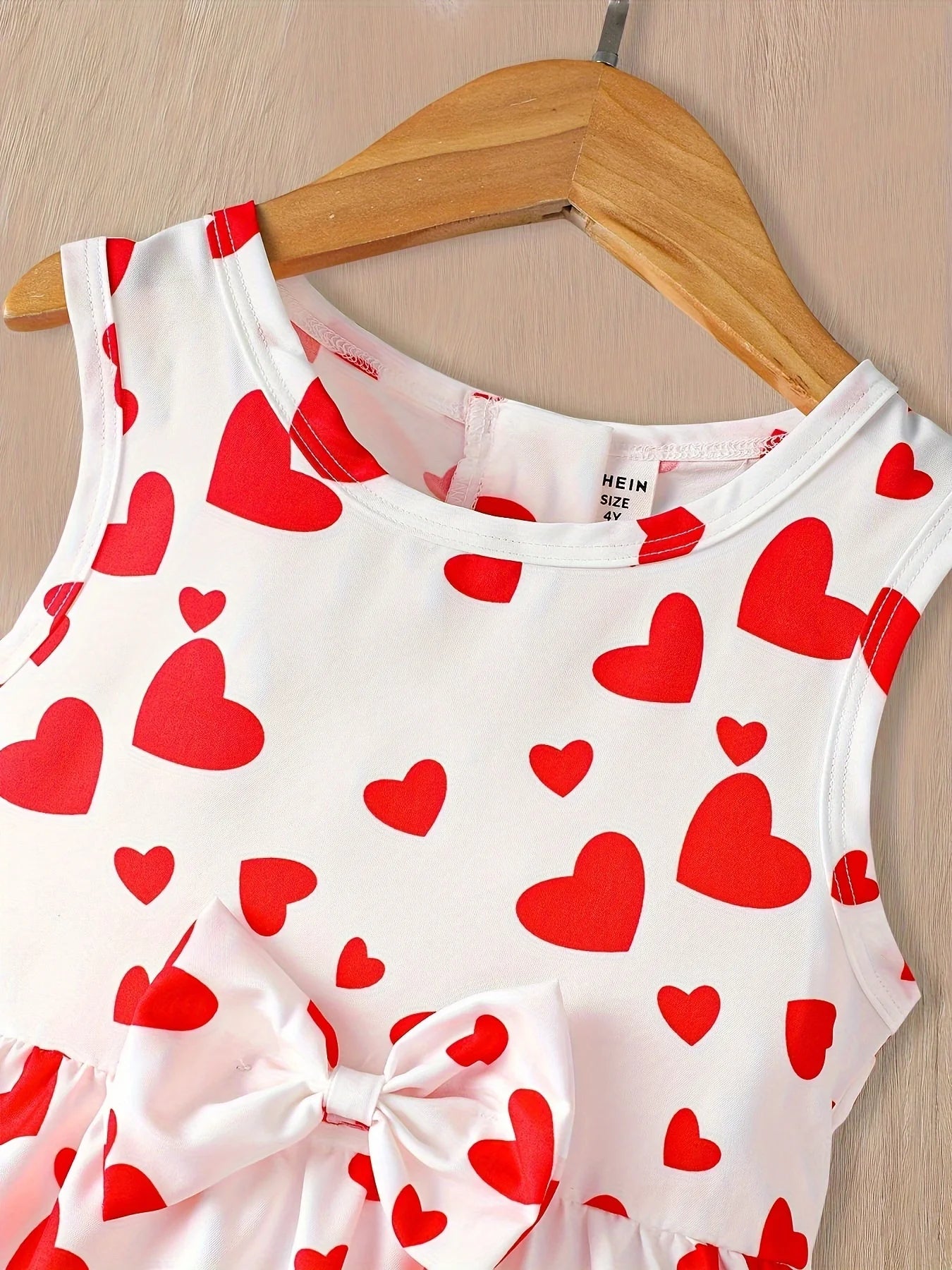 EVRYDAY Toddler Girls' Love Heart Print Sleeveless Dress With Bowknot