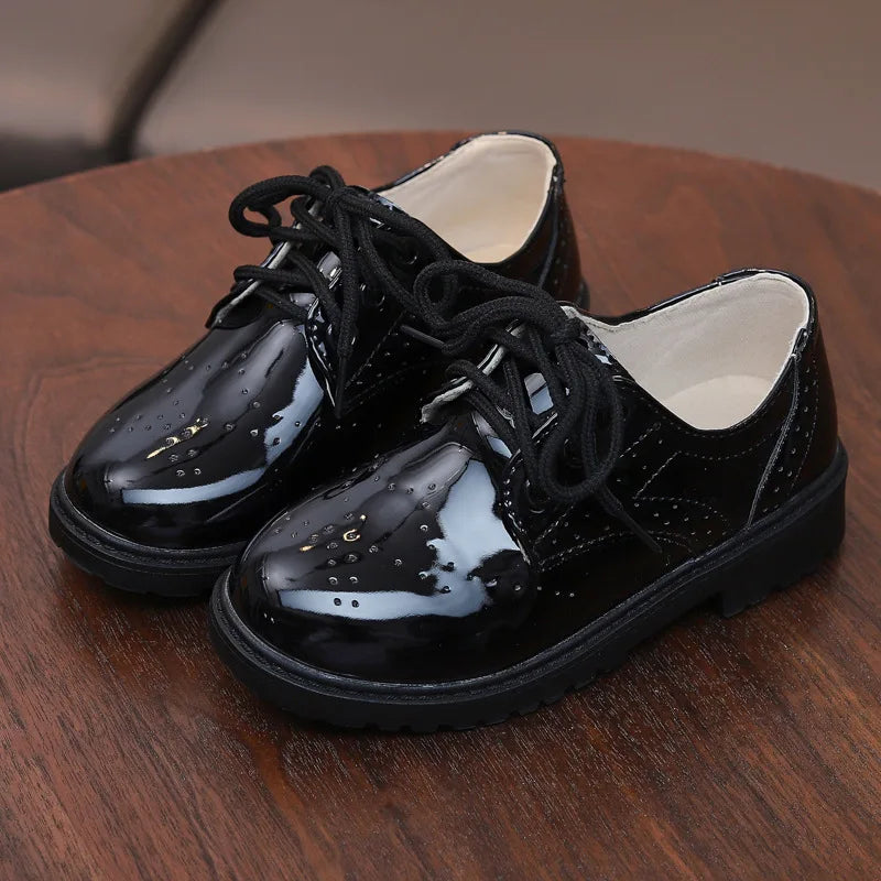 Boys Leather Shoes For Party Wedding Performance Show Stage Black