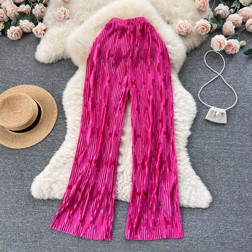 Pleated Vintage Striped Long Pants Fashion Spring High Waist