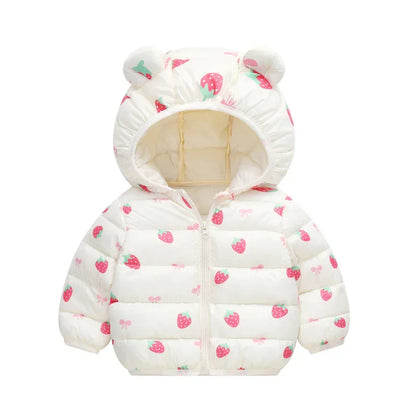 Winter coat 0-6 Age girls hooded with velvet to keep warm Korean version fashion print sweet Joker down jacket children clothing