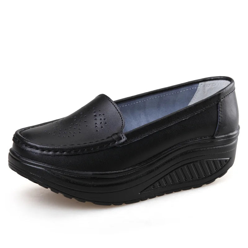 Cow Two-Layer Leather Black Women'S Shoes Breathable Fashion Flat