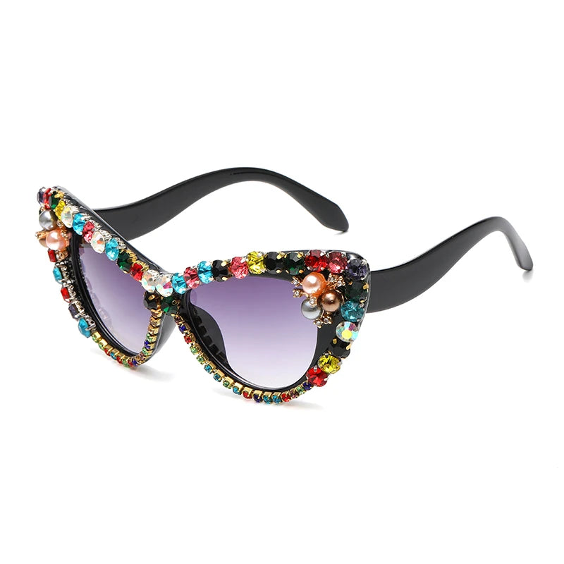 Diamond Cat Eye Big Sunglasses Women Oversized Sun Glasses Luxury Brand Designer Crystal Rhinestone Eyewear Glitter Gafas De Sol