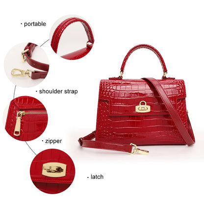 New Lacquer Skin Crocodile Pattern Women's Handbag Top Layer Cowhide