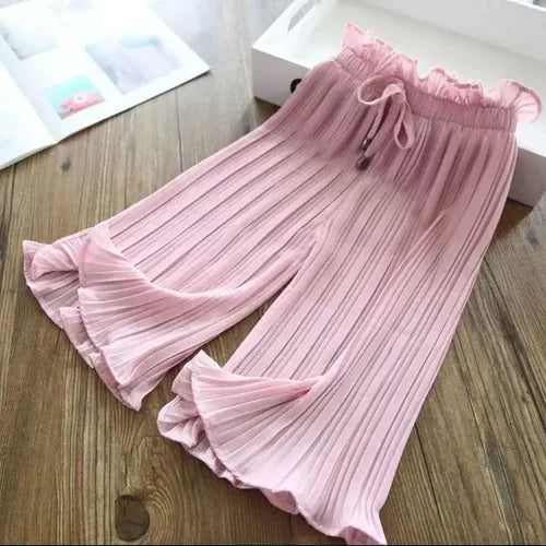 Baby Fashion Lace Chiffon Waist Flare Trousers Childen's Girls Summer