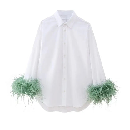 Women's Clothing European and American Style Feather Decoration Poplin