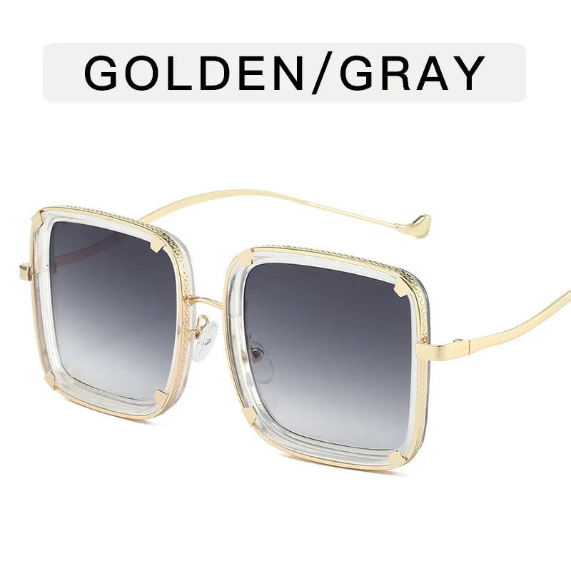 Metal ring rivets sunglasses in Europe and the United States trend box senior sense of sunglasses concave styling retro sunglass