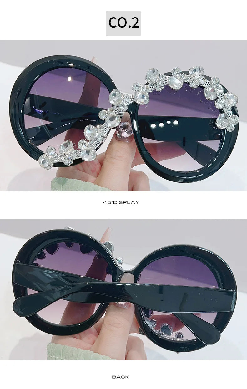 Oversized Round Diamond Sunglasses Exaggerated Personalised Ladies Sun Shade Sunglasses Outdoor Party Sun Protection Sunglasses