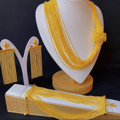 New 24k Gold Plated Dubai Jewelry Fashion Tassel Necklace Earrings