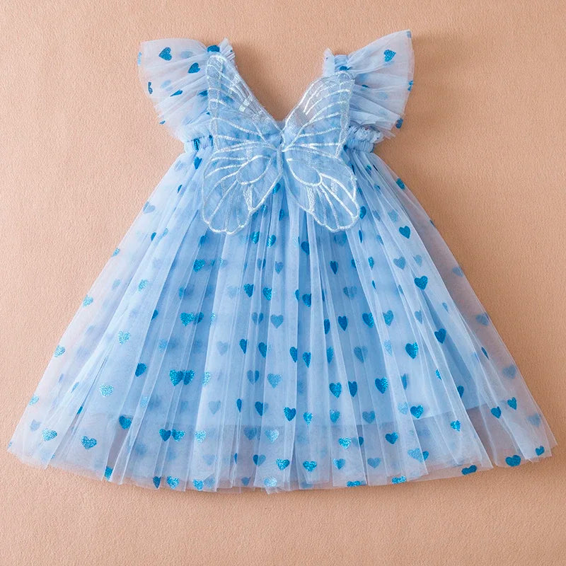 Baby Girl Party Dress Princess Birthday Clothes Back Bow Wing Solid