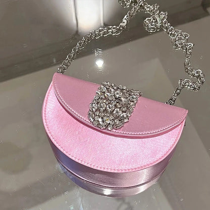 Women Glittering Crystal Satin Handbags Designer Luxury Diamond Pink Evening Diamonds Ring Clutch Purses Wedding Party Trendy