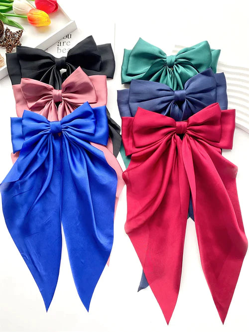 6 spring clip streamers bow hair clips for women