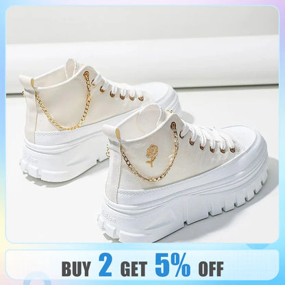 Women Lace-Up Front High Top Flatform Canvas Shoes Fashion Casual