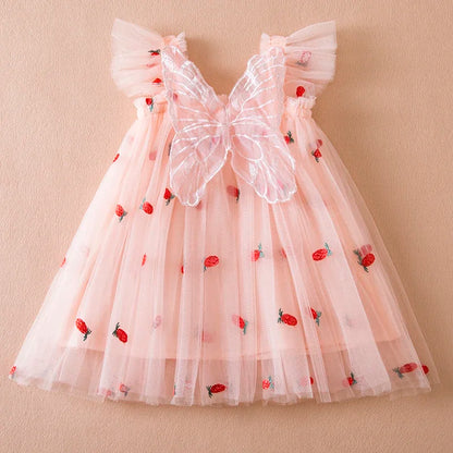 Baby Girl Party Dress Princess Birthday Clothes Back Bow Wing Solid