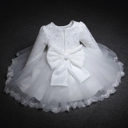 Baby Girls Long Sleeve Dresses for  Wedding Lace Big Bow