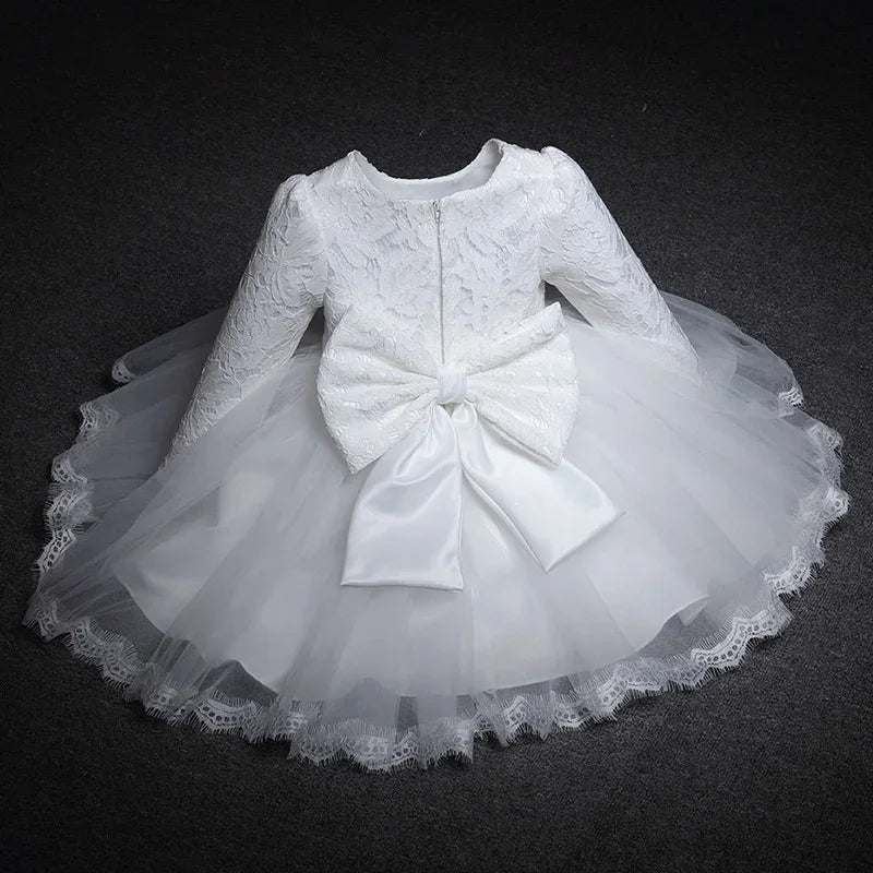 Baby Girls Long Sleeve Dresses for  Wedding Lace Big Bow