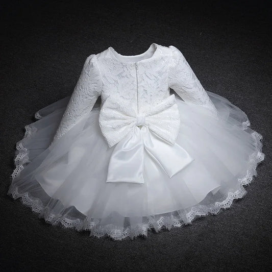 Baby Girls Long Sleeve Dresses for  Wedding Lace Big Bow