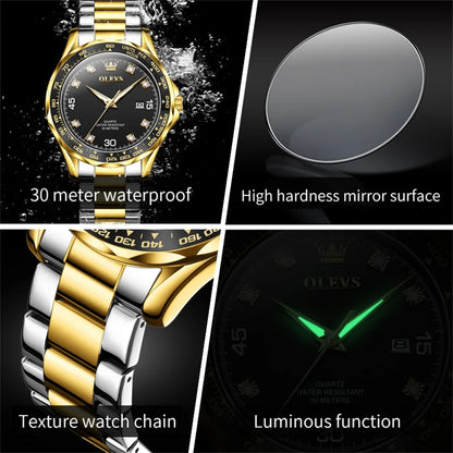 Golden Green Quartz Watch for Men Luxury Brand Diving Waterproof