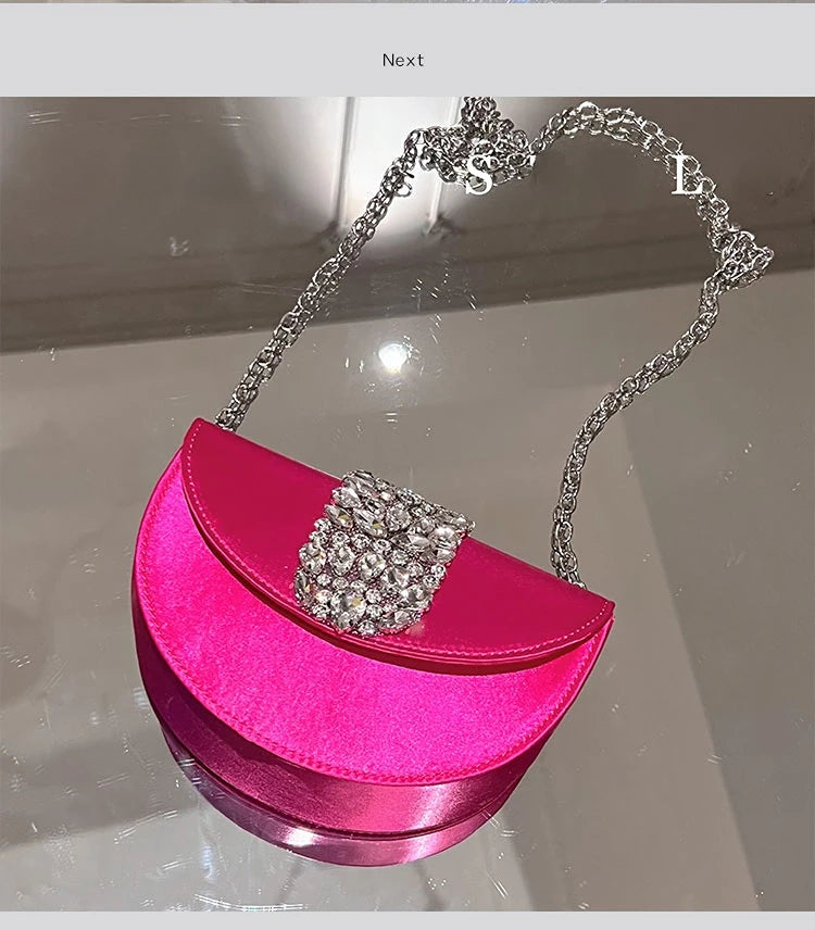 Women Glittering Crystal Satin Handbags Designer Luxury Diamond Pink Evening Diamonds Ring Clutch Purses Wedding Party Trendy