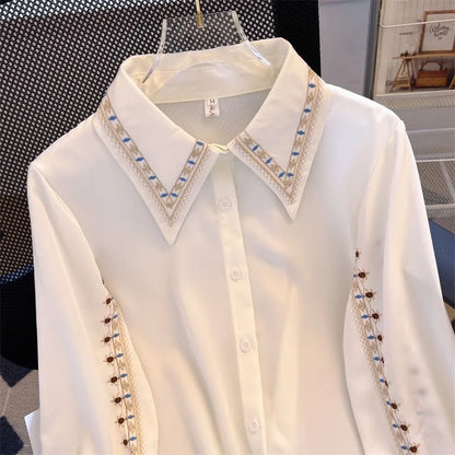 Embroidered Women be all-match High Quality Female Elegant Blouses