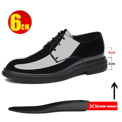 New Men 6/8cm Derby Shoes Patent Leather Height Increase