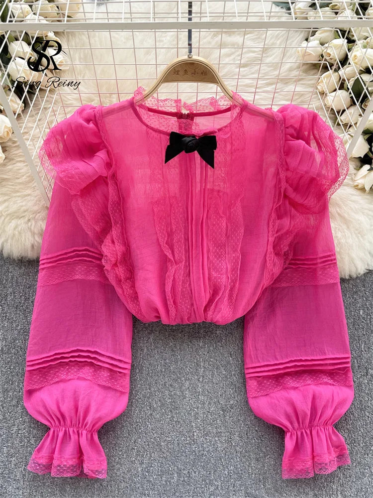 High Quality Sweet Loose Blouse Fashion Ruffled Long Sleeve