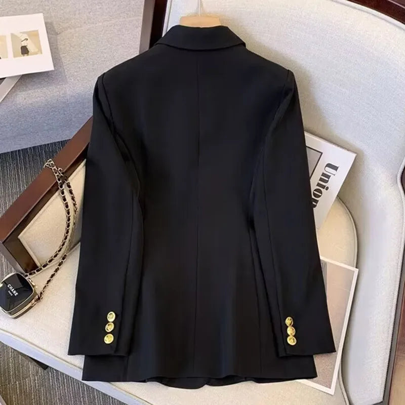 Office Lady Slim Blazer Mujer 2023 Long Sleeve Coats Fashion Black