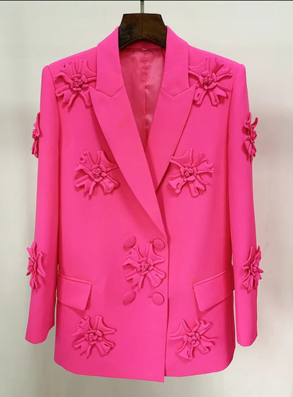 3D Embroidery flower two pieces suit set Blazer