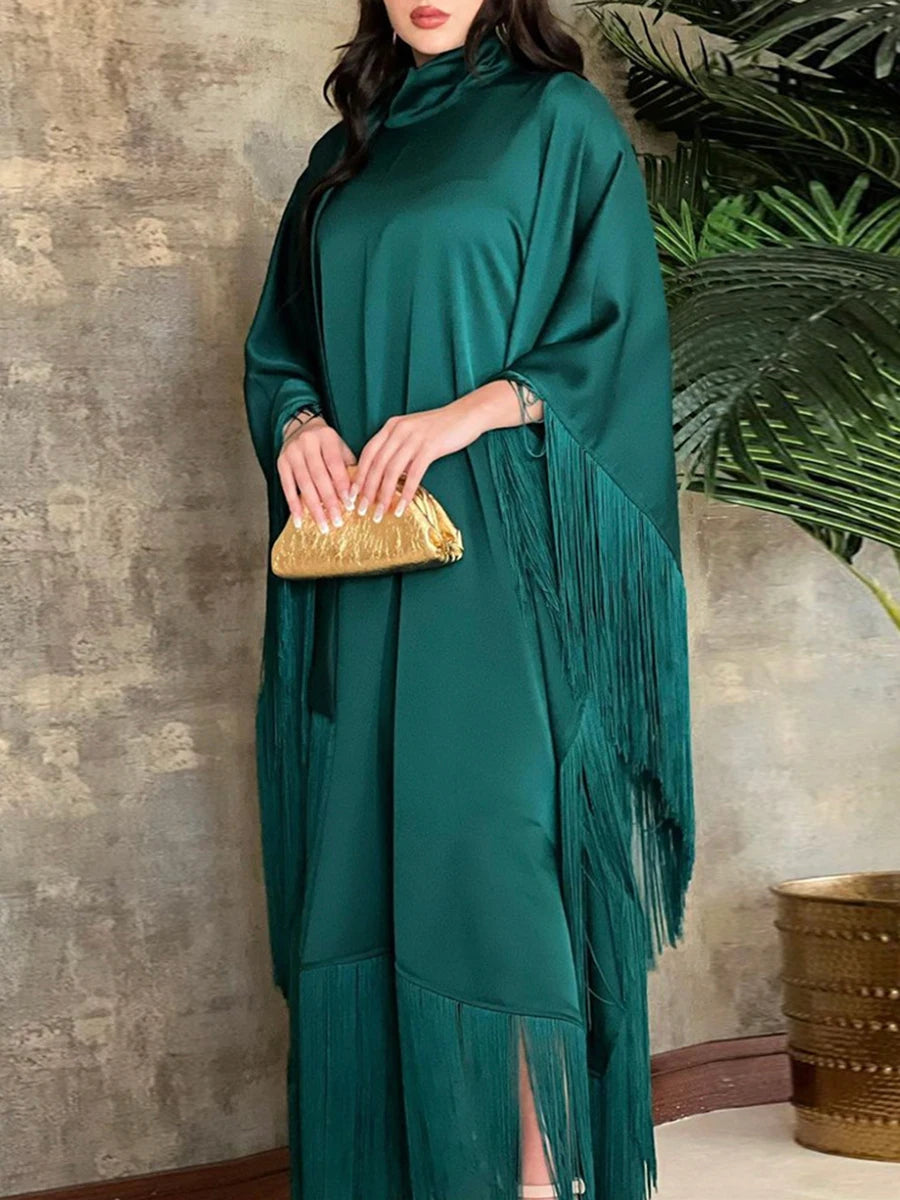 Modest  Batwing Sleeve Tassel Kaftan Light Apricot Corban