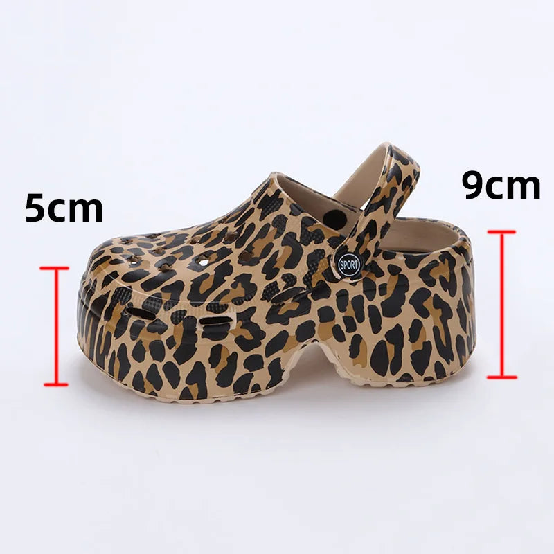 Leopard Thick Bottom Clogs for Women Closed Toe Chunky Platform