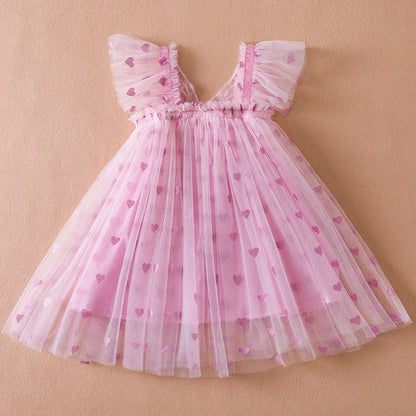 Baby Girl Party Dress Princess Birthday Clothes Back Bow Wing Solid