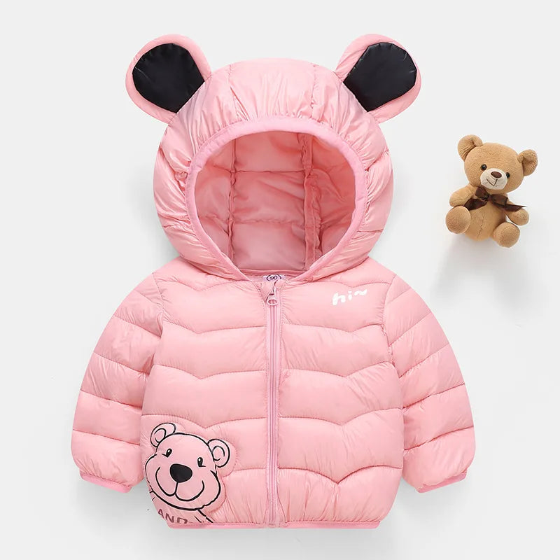 Winter coat 0-6 Age girls hooded with velvet to keep warm Korean version fashion print sweet Joker down jacket children clothing