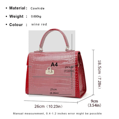 New Lacquer Skin Crocodile Pattern Women's Handbag Top Layer Cowhide