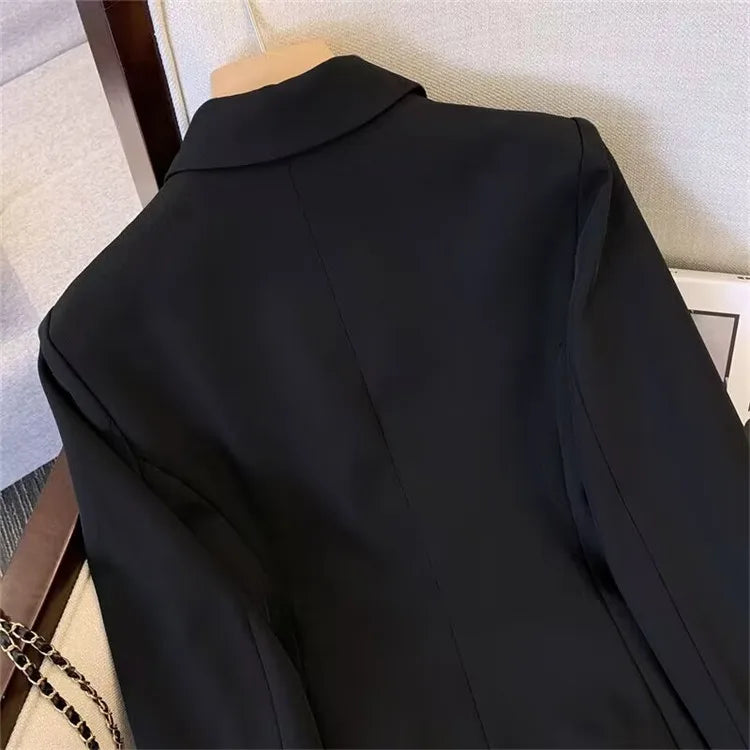 Office Lady Slim Blazer Mujer 2023 Long Sleeve Coats Fashion Black