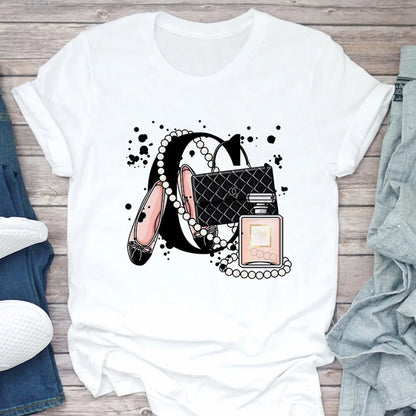 Women's T Shirt Summer Fashion Girl Bag Printed Ladies T-shirt Casual