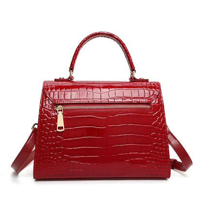 New Lacquer Skin Crocodile Pattern Women's Handbag Top Layer Cowhide