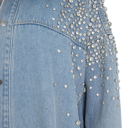 YERMORA Irregular Rhinestone Denim Shirt Jacket For Women For Women Lapel Long Sleeve Fashion Tide Coat Spring Autumn 2025 A142