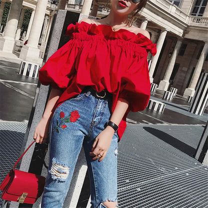 Ruffles Fashion Woman Blouse Off the shoulder Youth Elegant Blouses