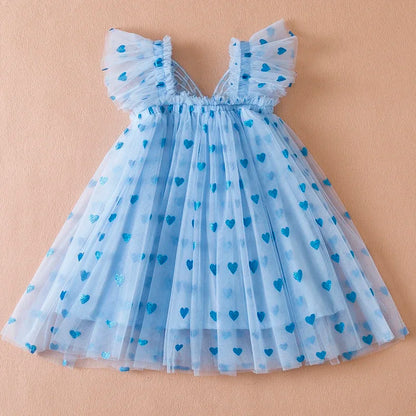 Baby Girl Party Dress Princess Birthday Clothes Back Bow Wing Solid