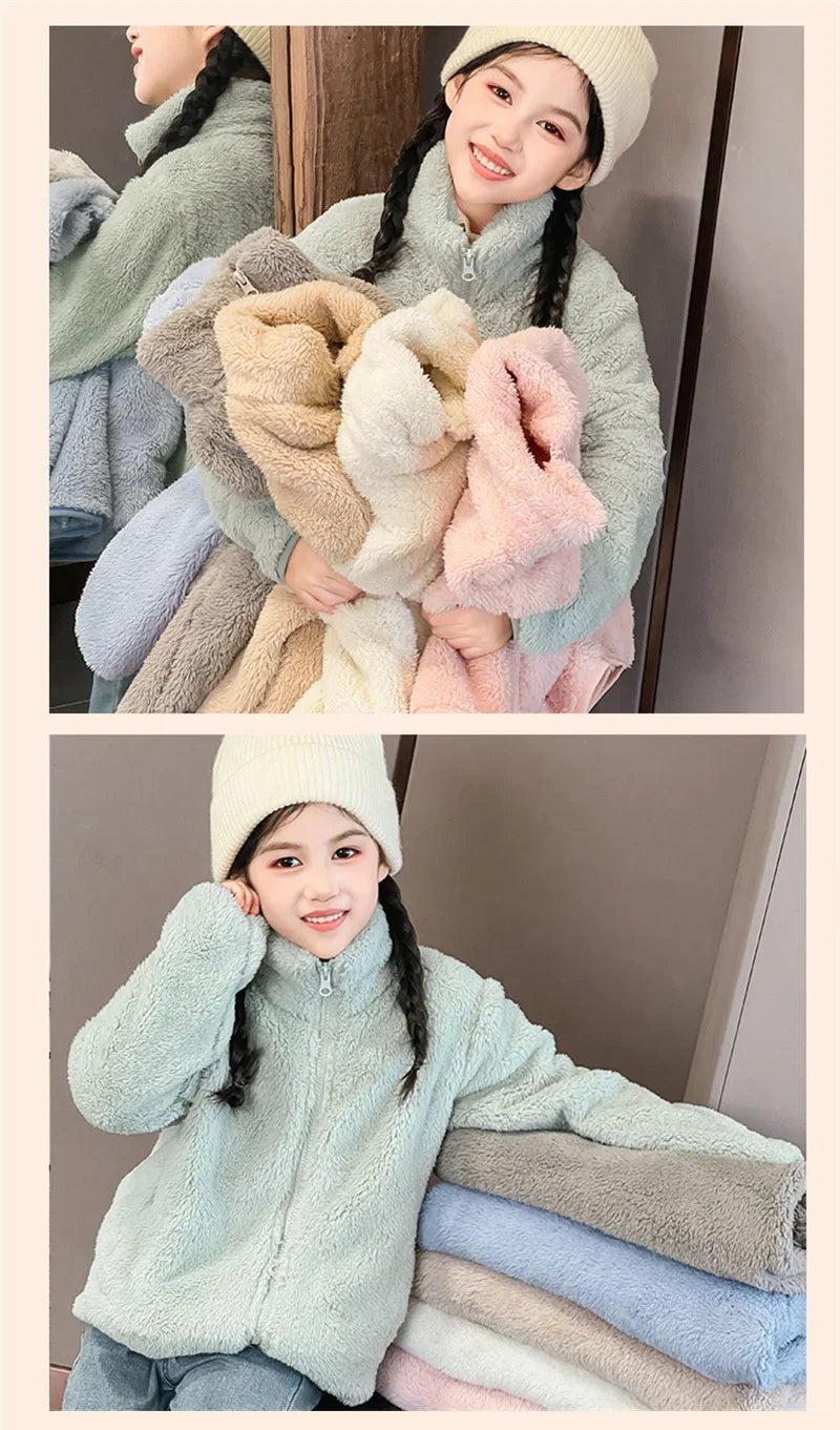 Kids Plush Velvet Jackets Boys Girls Fleece Coats Children's Autumn Winter Padded Outerwear Teenager Warm Clothing 2-12 Years