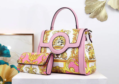 NEW Printed Pattern Wallet Handbag Set Luxury