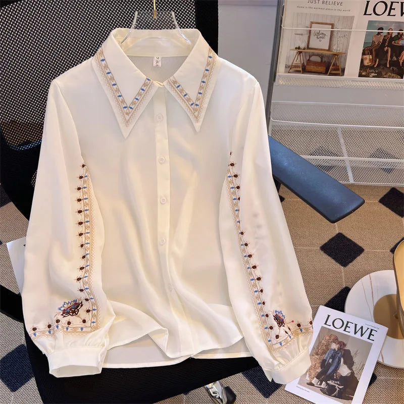 Embroidered Women be all-match High Quality Female Elegant Blouses