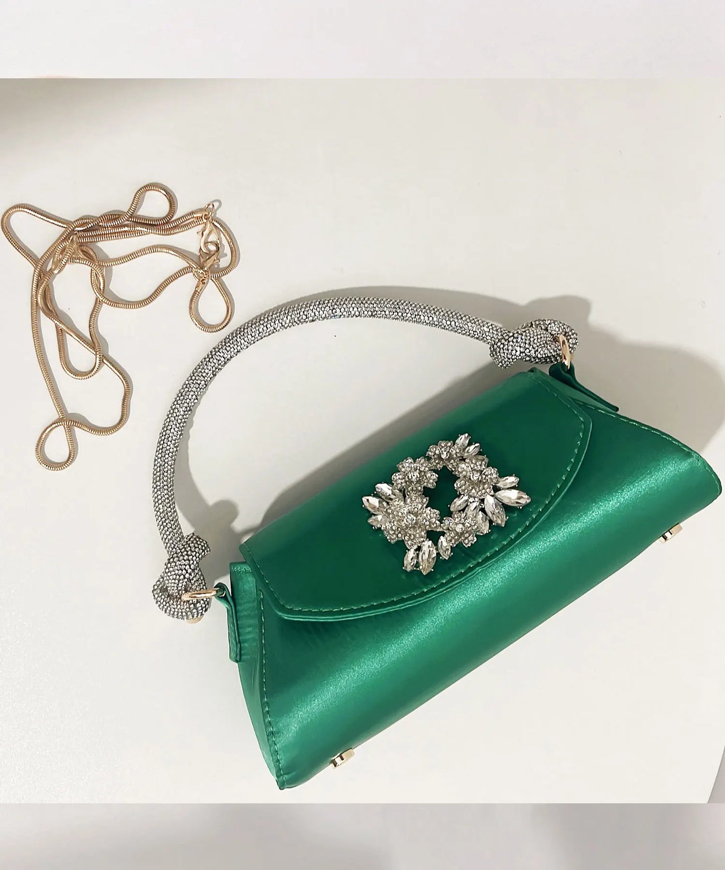 Emerald Satin Hand Bags Elegant Ladies Floral Rhinestone Buckle Evening Bag Luxury Celebrity Simple Design Underarm Bag Bolsas