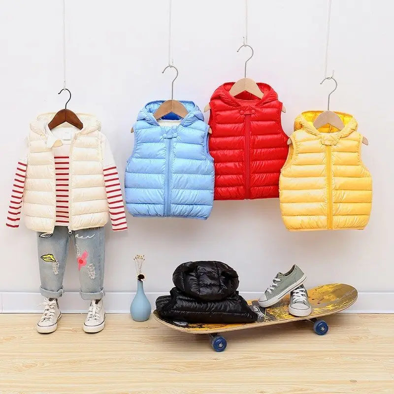 Children's Down Cotton Hooded Waistcoat 2023 Autumn  Winter Models Boys Girls Light Paragraph Child Baby Baby Waistcoat