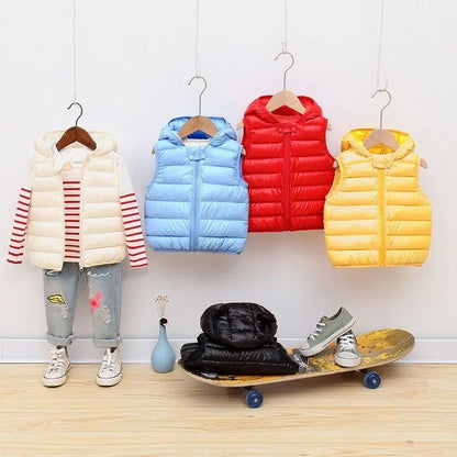 Children's Down Cotton Hooded Waistcoat 2023 Autumn  Winter Models Boys Girls Light Paragraph Child Baby Baby Waistcoat