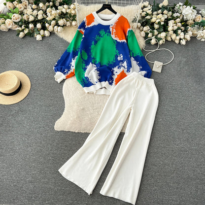 Winter Fashion Thick Sweater Suits Tie-dye Loose